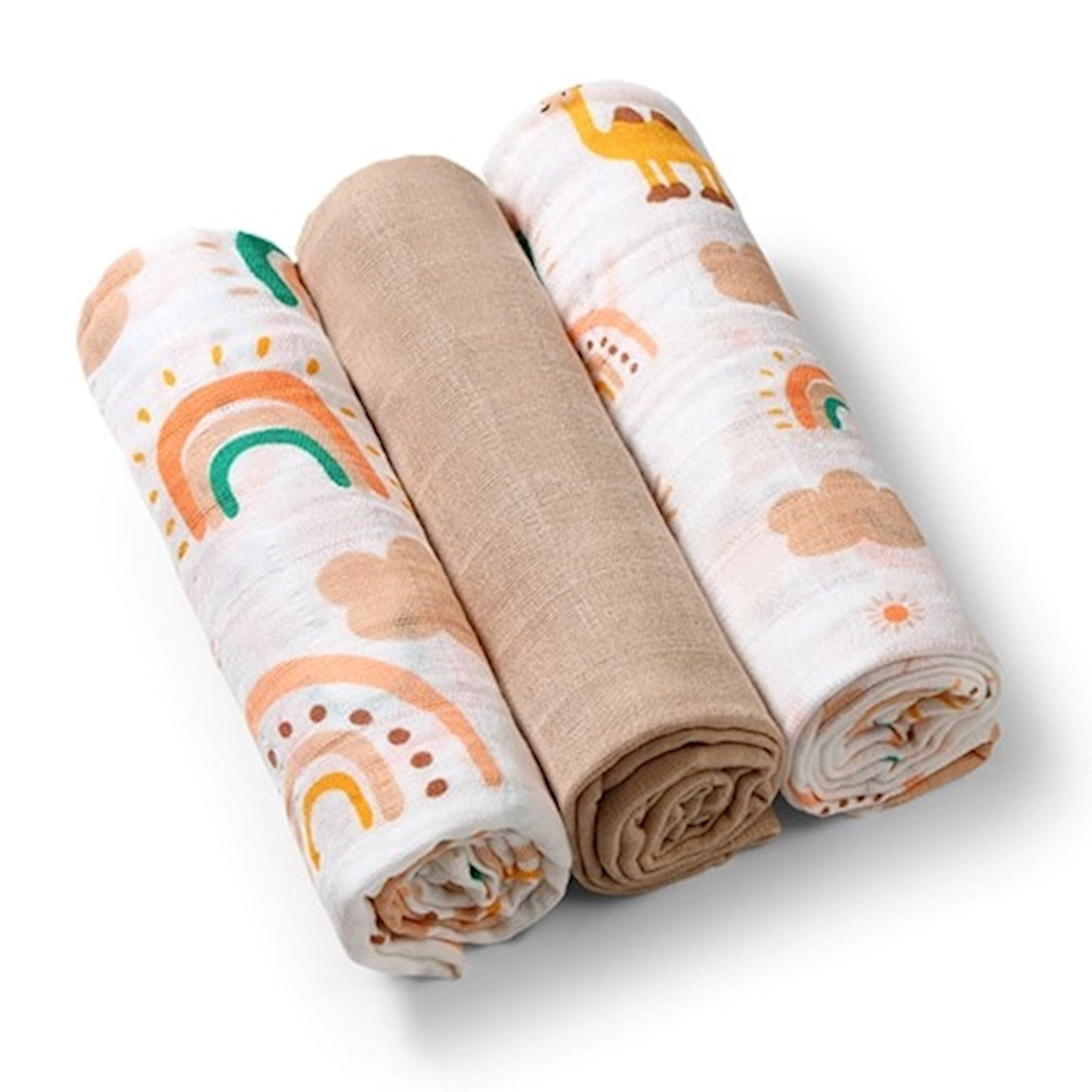 Bez dəsti Babyono Muslin 348/08, pambıq, bej/boz, 0–6 ay, hər kəs üçün, 70x70 sm, 3 əd