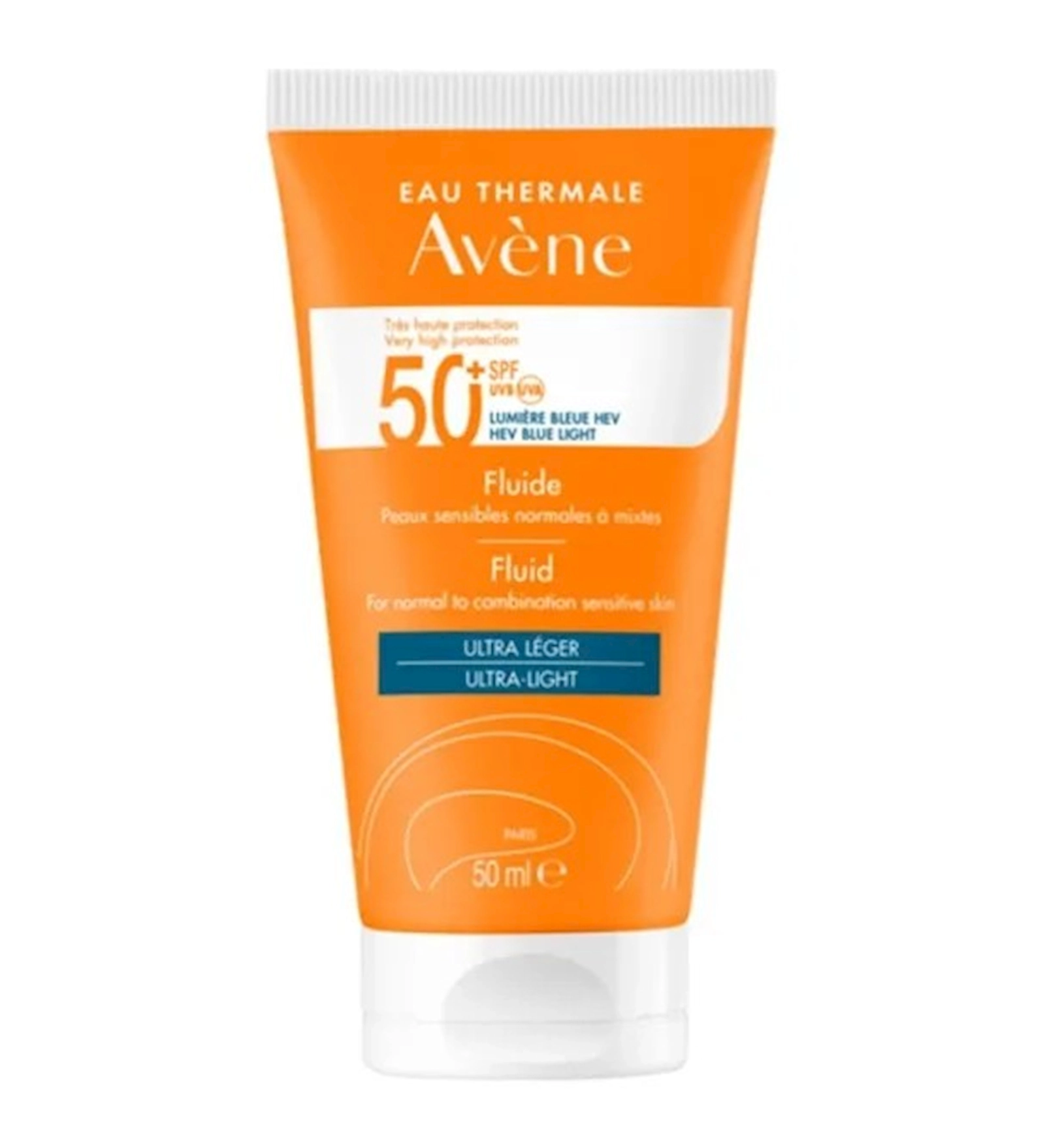 Üz üçün günəşdən qorunma üçün flüid Avene Eau Termale SPF50+, 50 ml