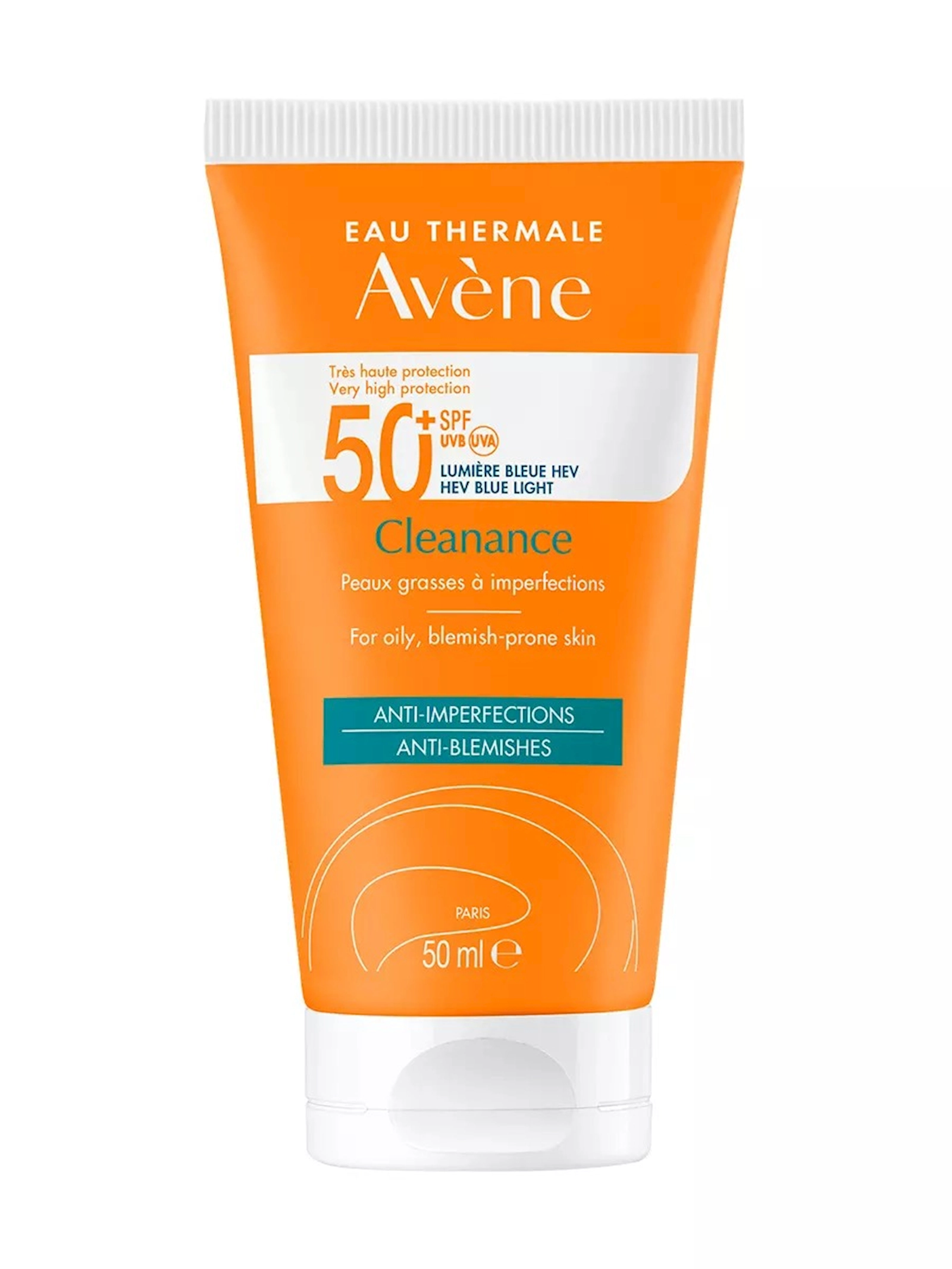 Üz üçün günəşdən qorunma üçün flüid Avene Cleanance SPF50+, 50 ml