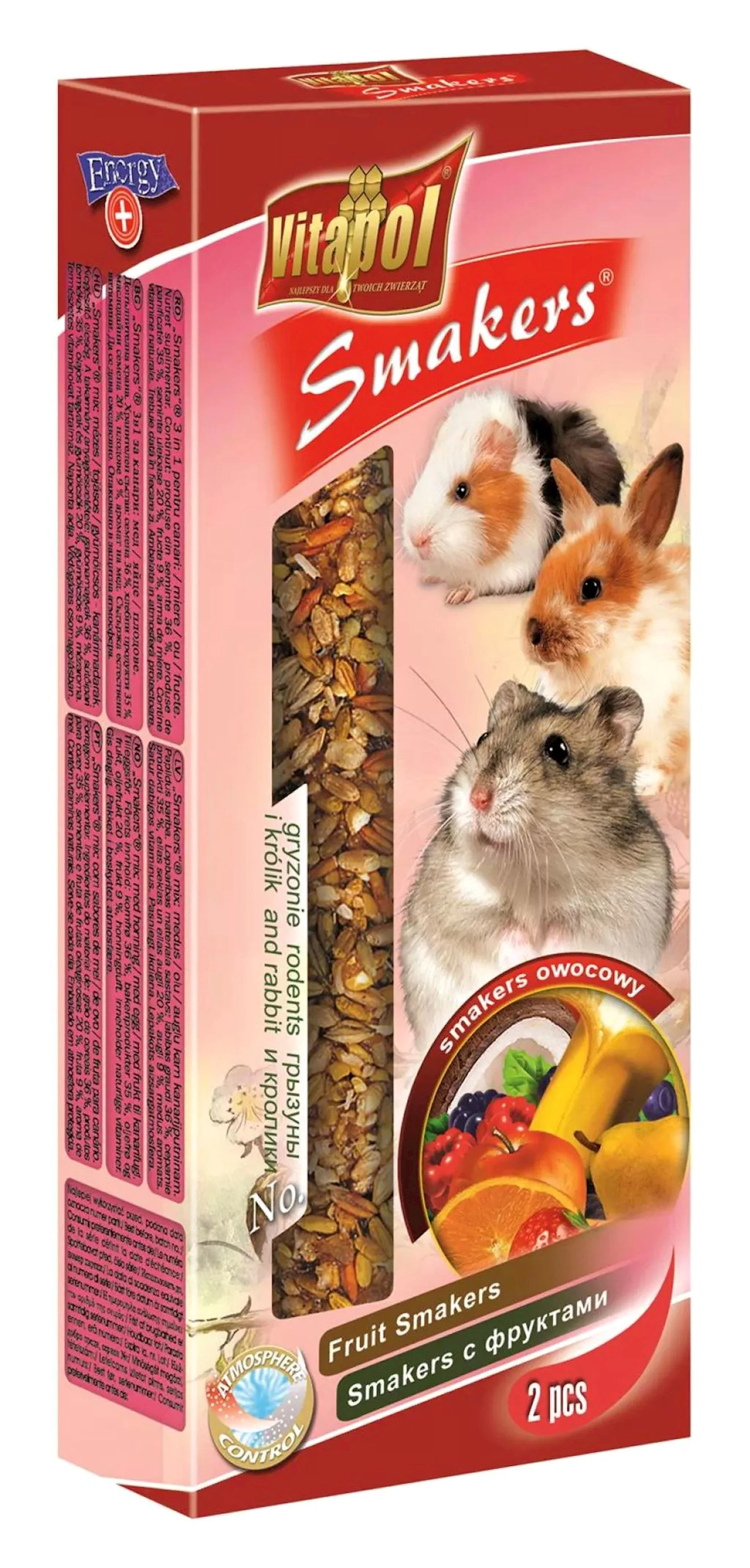 Gəmiricilər üçün yem Vitapol Smakers Fruit, 2 əd, 90 q, qablaşdırma fərqli ola bilər