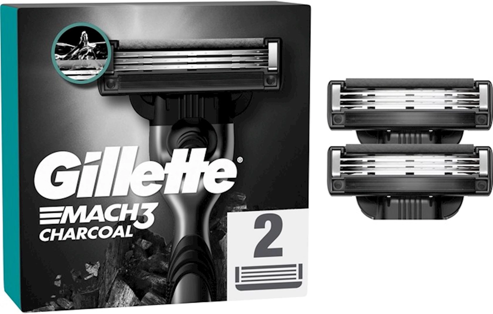Dəyişdirilə bilən kaset təraş üçün Gillette Mach3 Charcoal 2 əd