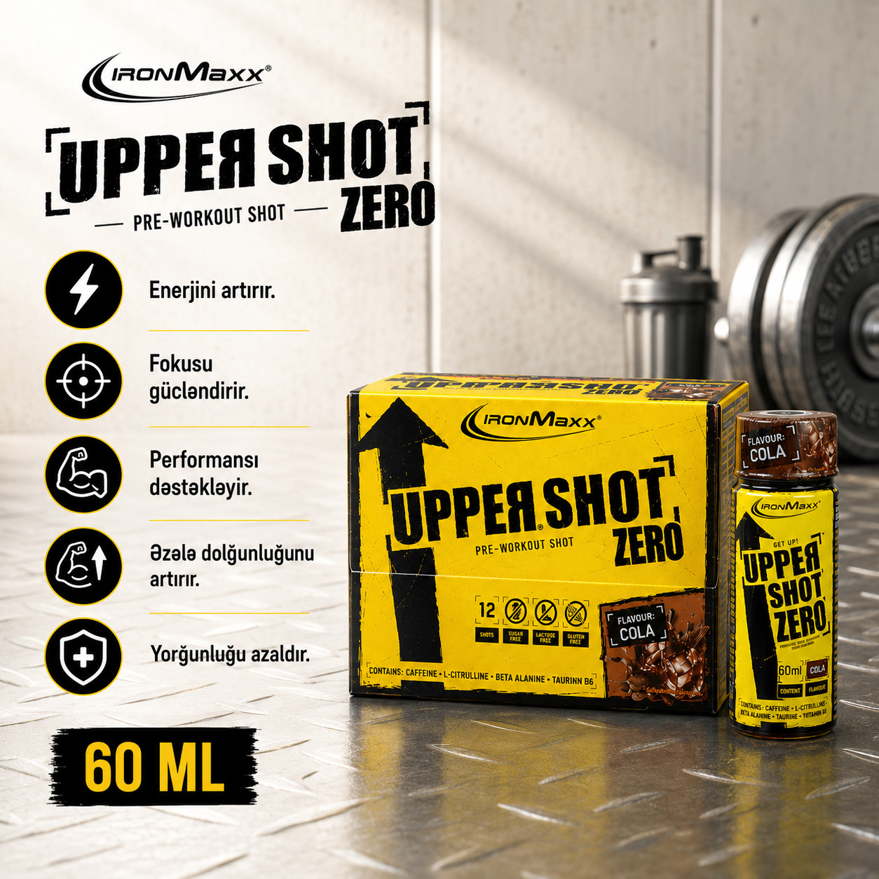 İdman enerji içkisi IronMaxx Upper Shot Zero Cola 60 ml