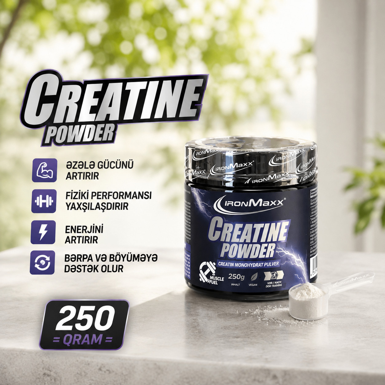Kreatin IronMaxx Powder, dadsız, 250 q