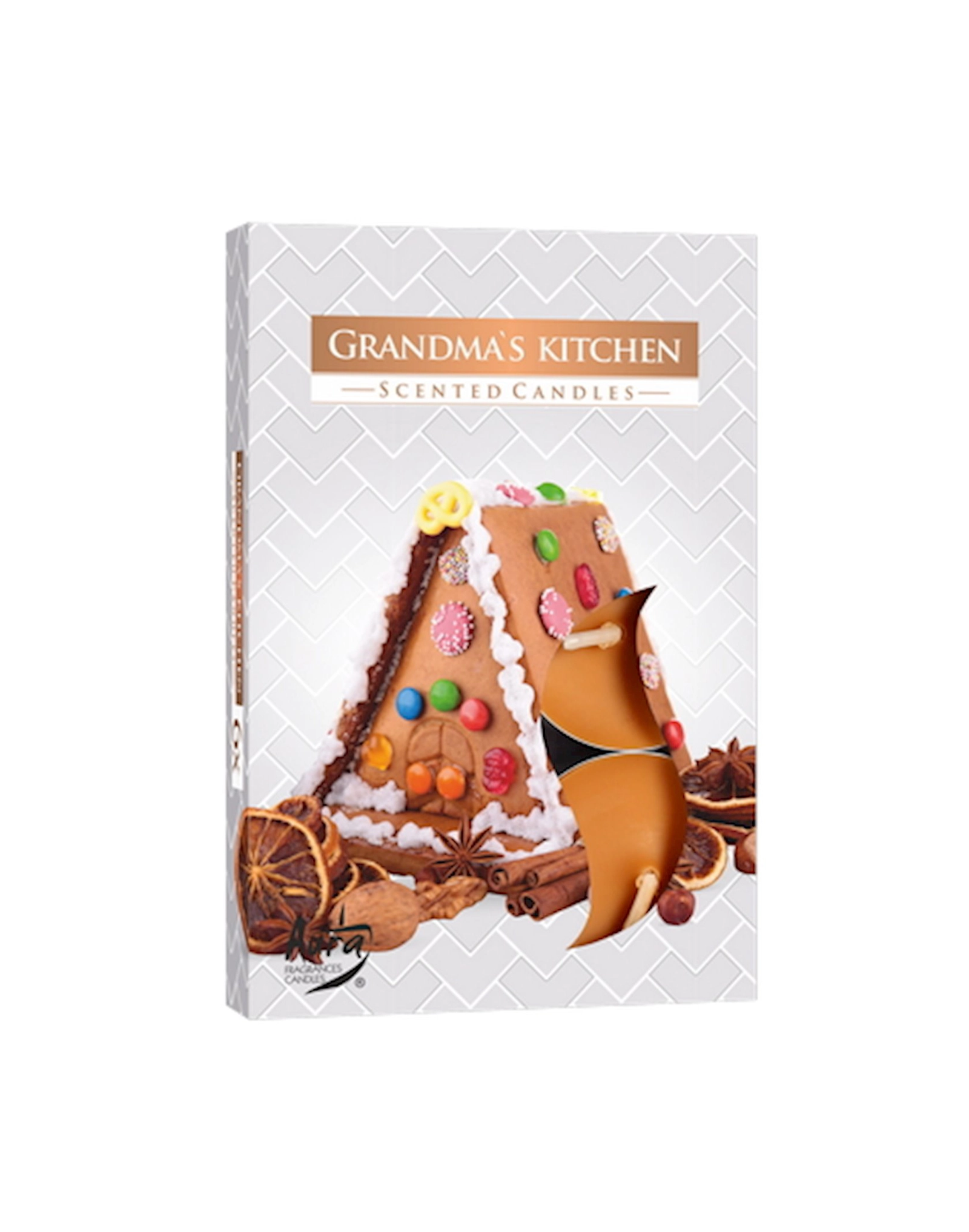 Ətirli şam dəsti Bispol Grandma´s Kitchen, 6 əd, 1.5x3.9 sm, parafin, 4 saat yanma, şamdanda, qəhvəyi