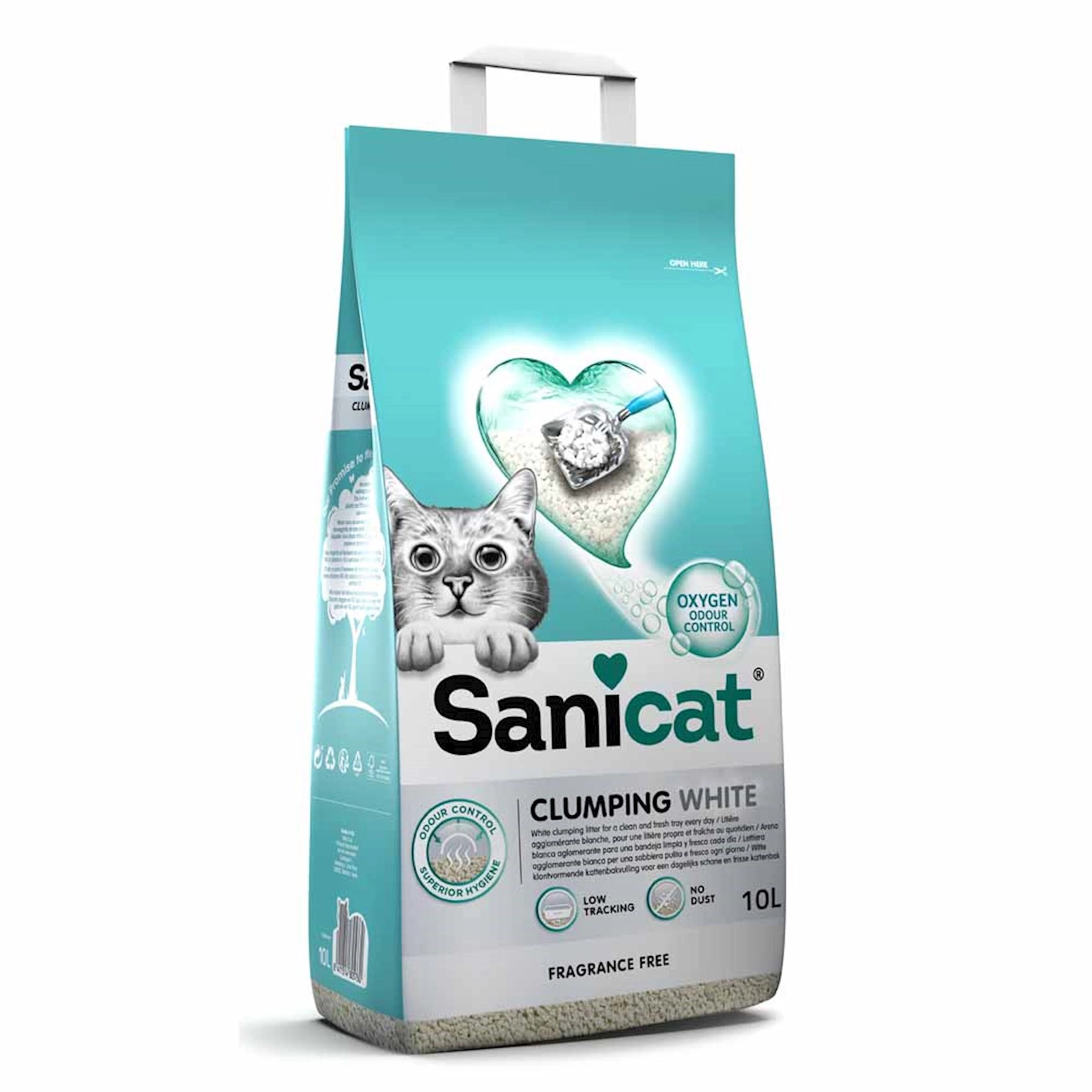 Topalaşan doldurucu pişiklər üçün Sanicat Clumping White Fragrance Free 10 l