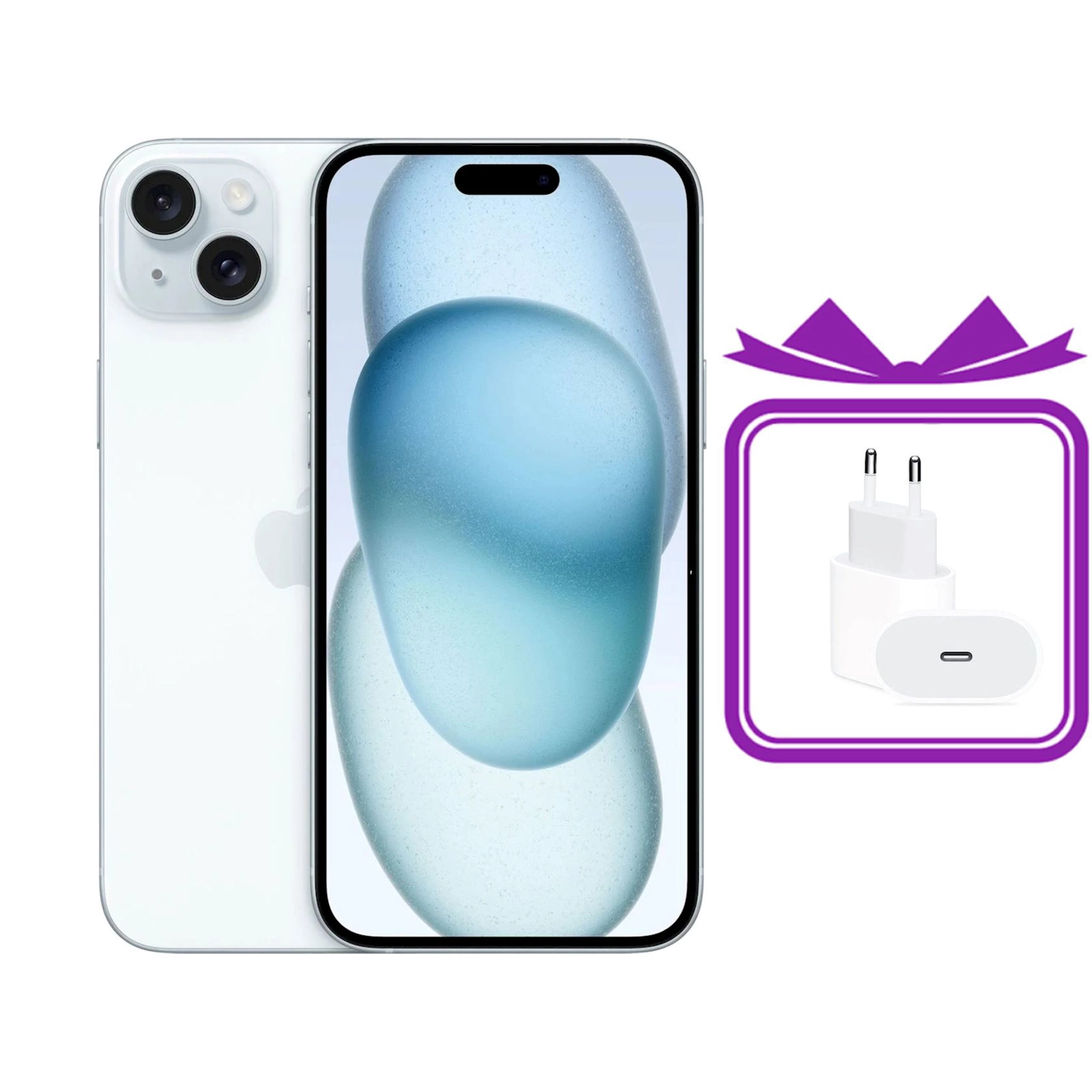Smartfon Apple iPhone 15 6GB/128GB Blue + Transparent Silicone case + 20w charger + Screen Protector